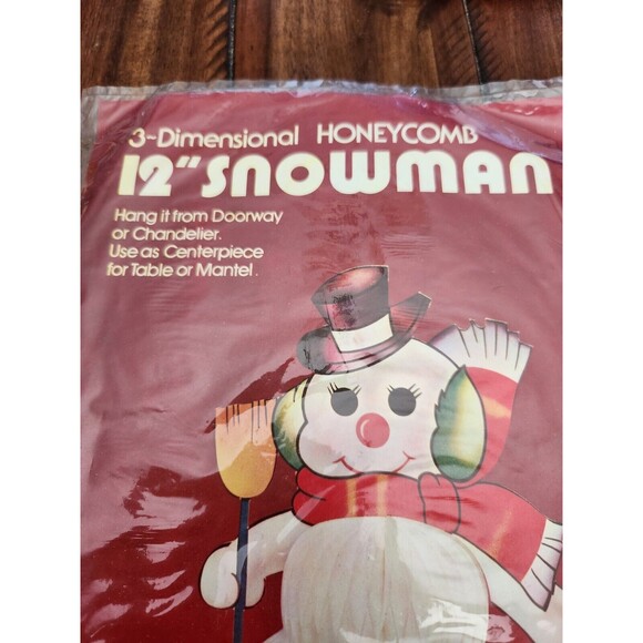 Vintage Paper Honeycomb 12" Snowman Cut Out Centerpiece Sealed Package 1979 - Picture 2 of 4